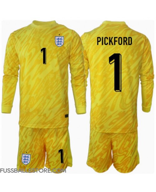 Günstige England Jordan Pickford #1 Torwart Auswärts Trikotsatzt Kinder EM 2024 Langarm (+ Kurze Hosen)